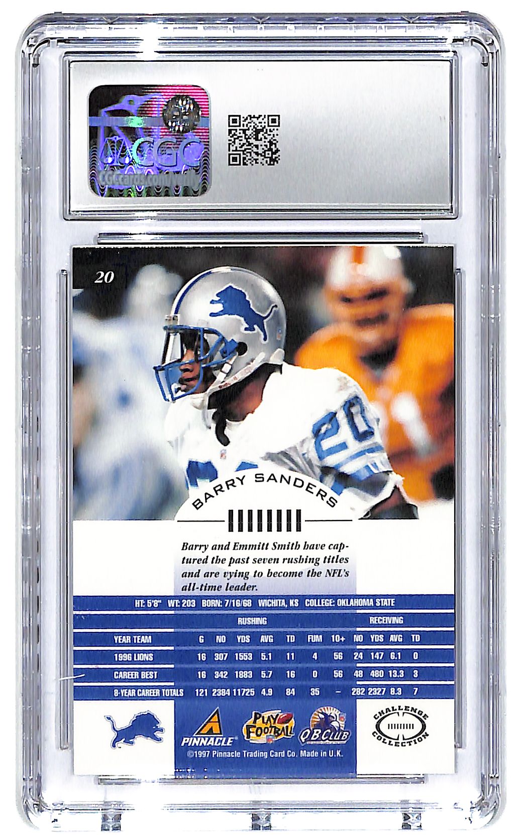 1997 Barry Sanders Pinnacle Inscriptions Challenge Collection #20 CGC Mint 9