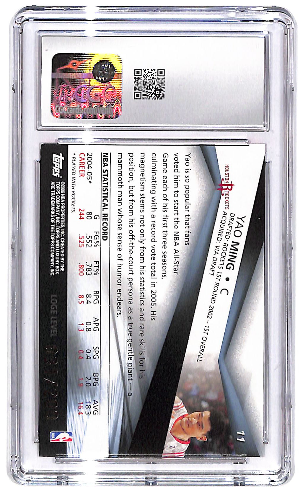 2005-06 Yao Ming Topps Luxury Box #11 Loge Level #31/200 CGC Near Mint Plus 7.5