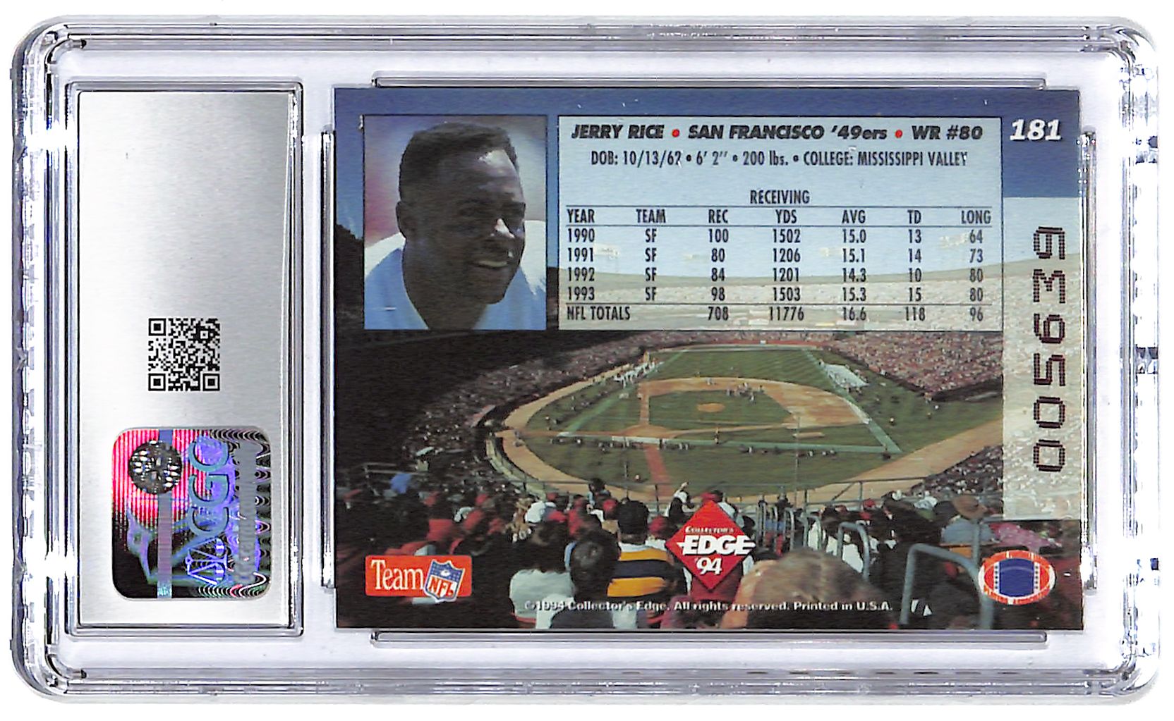 1994 Jerry Rice Collector's Edition 1st Day Gold #181 CGC Mint 9