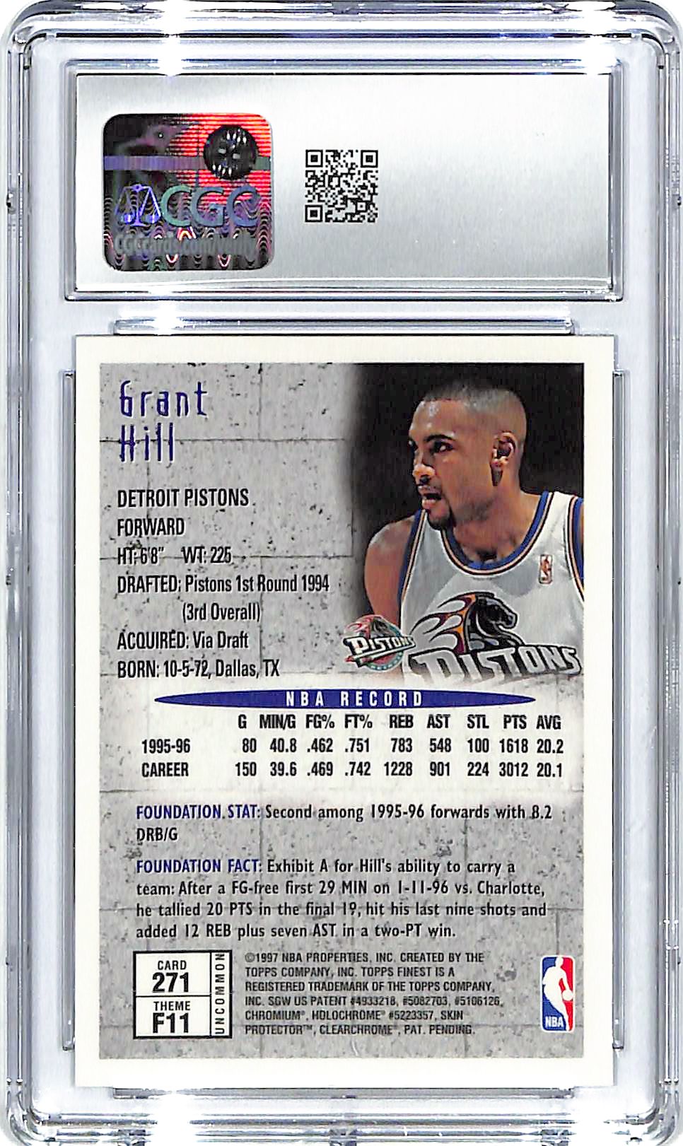 1996-97 Grant Hill Topps Finest w/ Coating #271 CGC Gem Mint 10