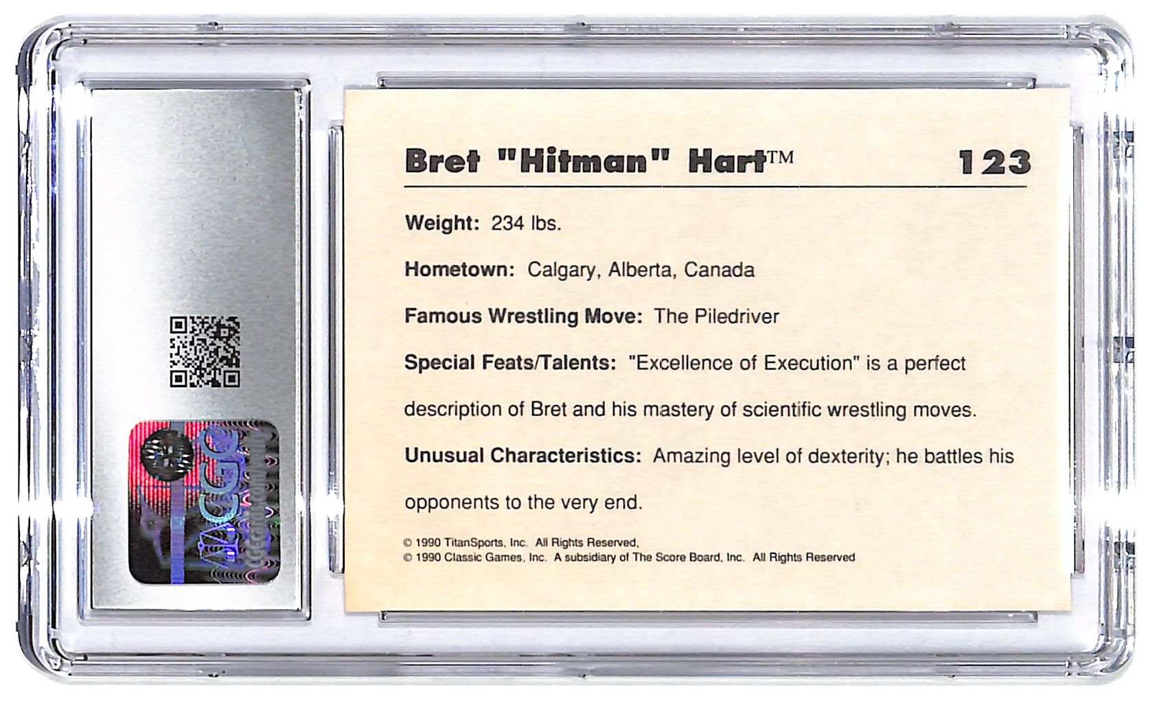 1990 Bret "Hitman" Hart Classic WWF #123 CGC Mint Plus 9.5