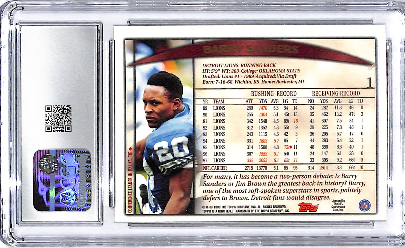 1998 Barry Sanders Topps #1 CGC Mint 9