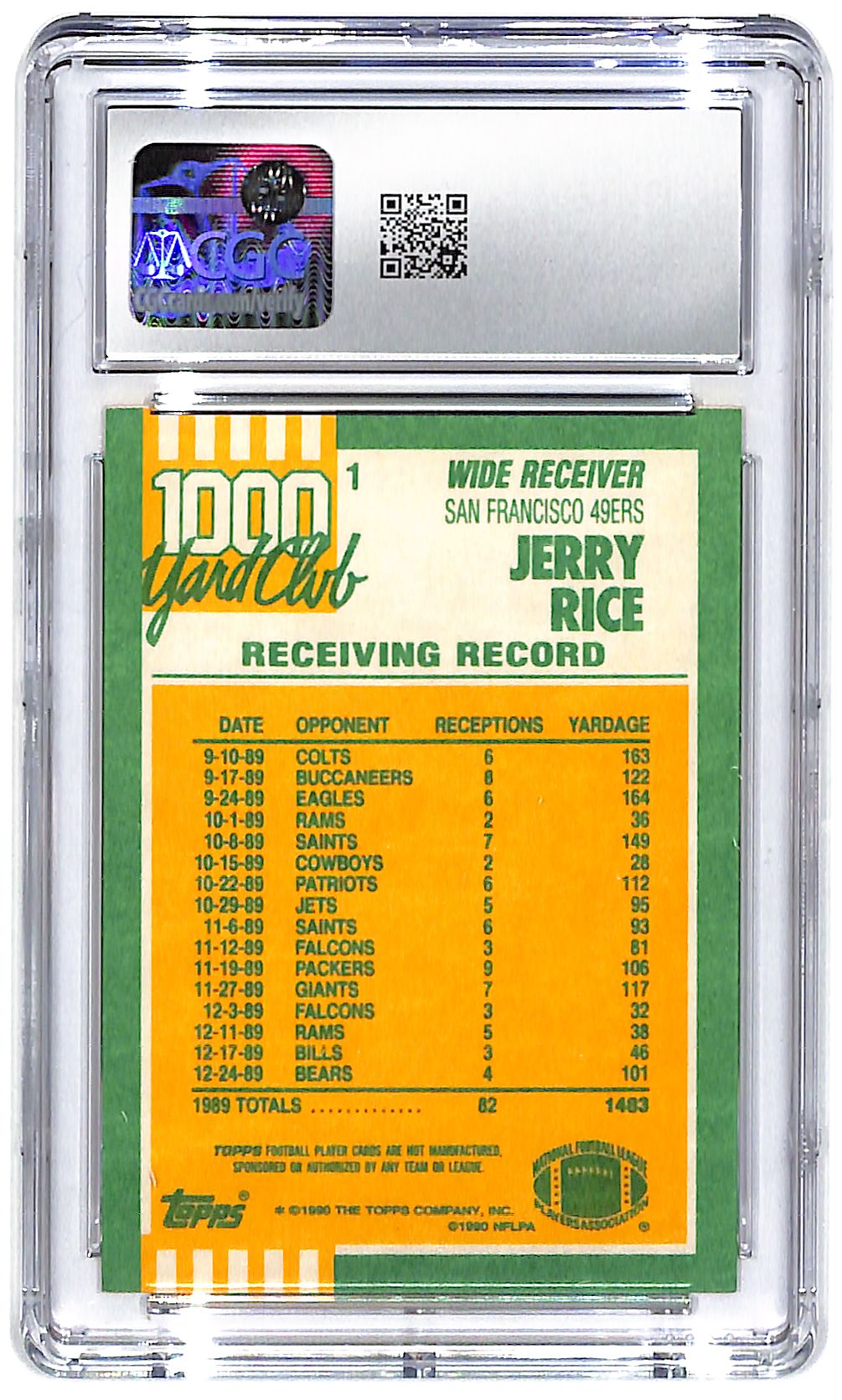 1990 Jerry Rice Topps 1000 Yard Club #1 One Asterisk CGC Mint 9