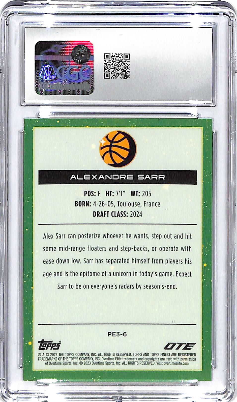 2022-23 Alexandre Sarr Topps Finest OT Elite Planet Elite 3 #PE3-6 CGC Gem 10