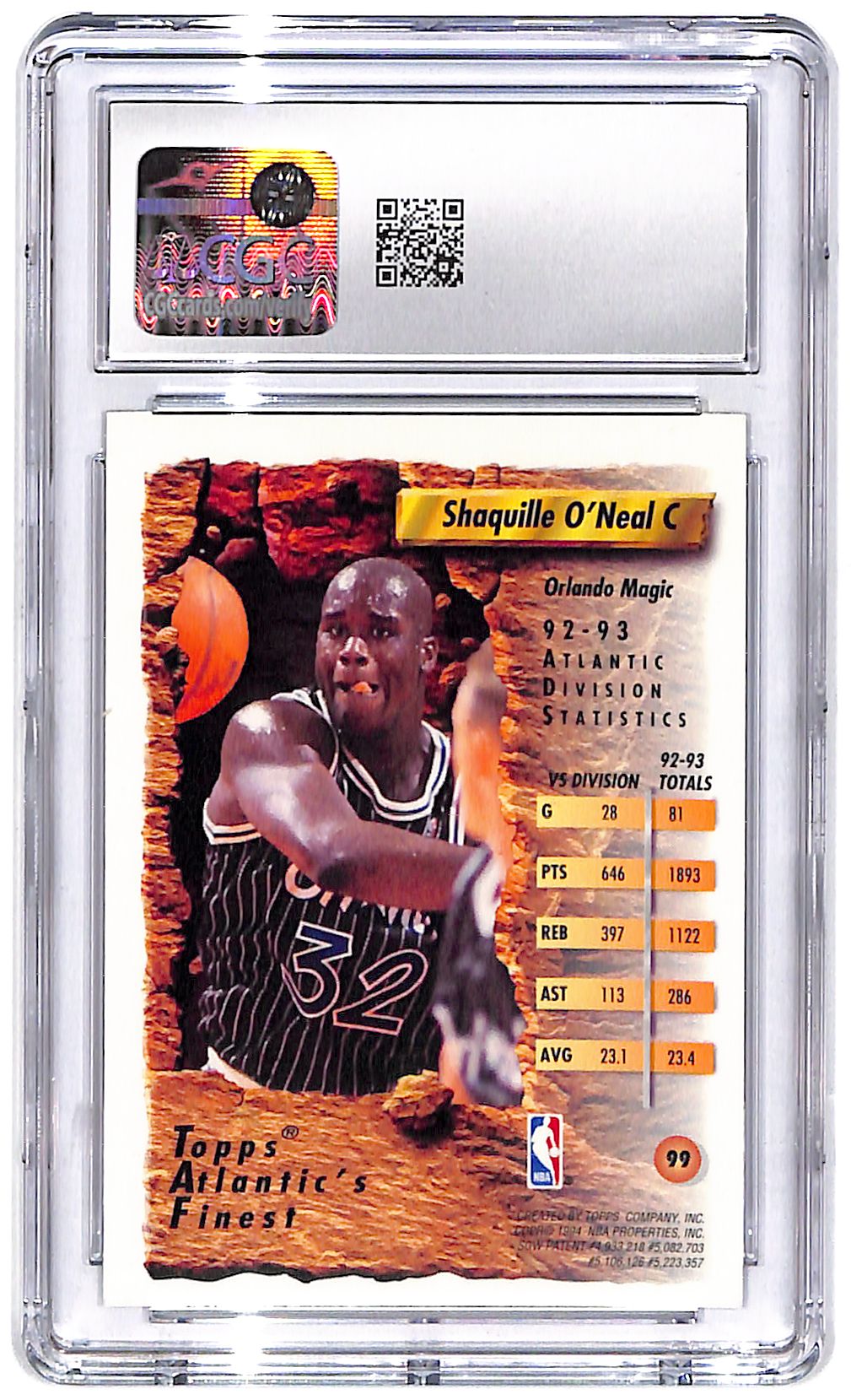 1993-94 Shaquille O'Neal Topps Finest #99 CGC Near Mint 8.5