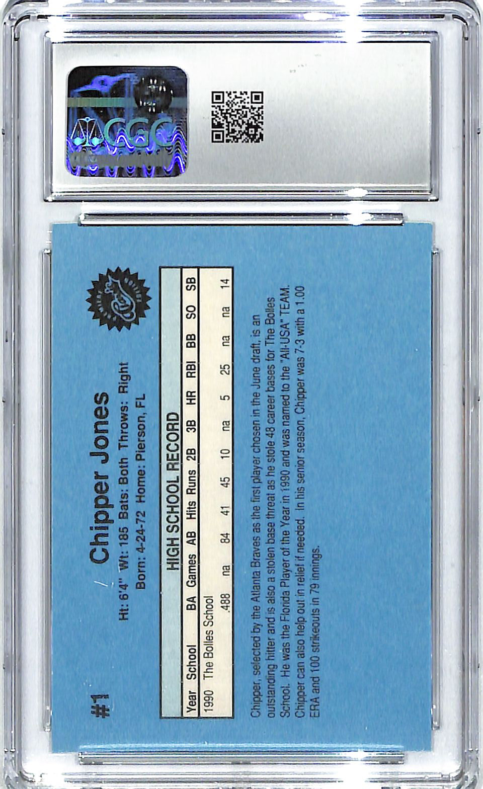 1990 Chipper Jones Classic Draft Picks #1 CGC Mint Plus 9.5