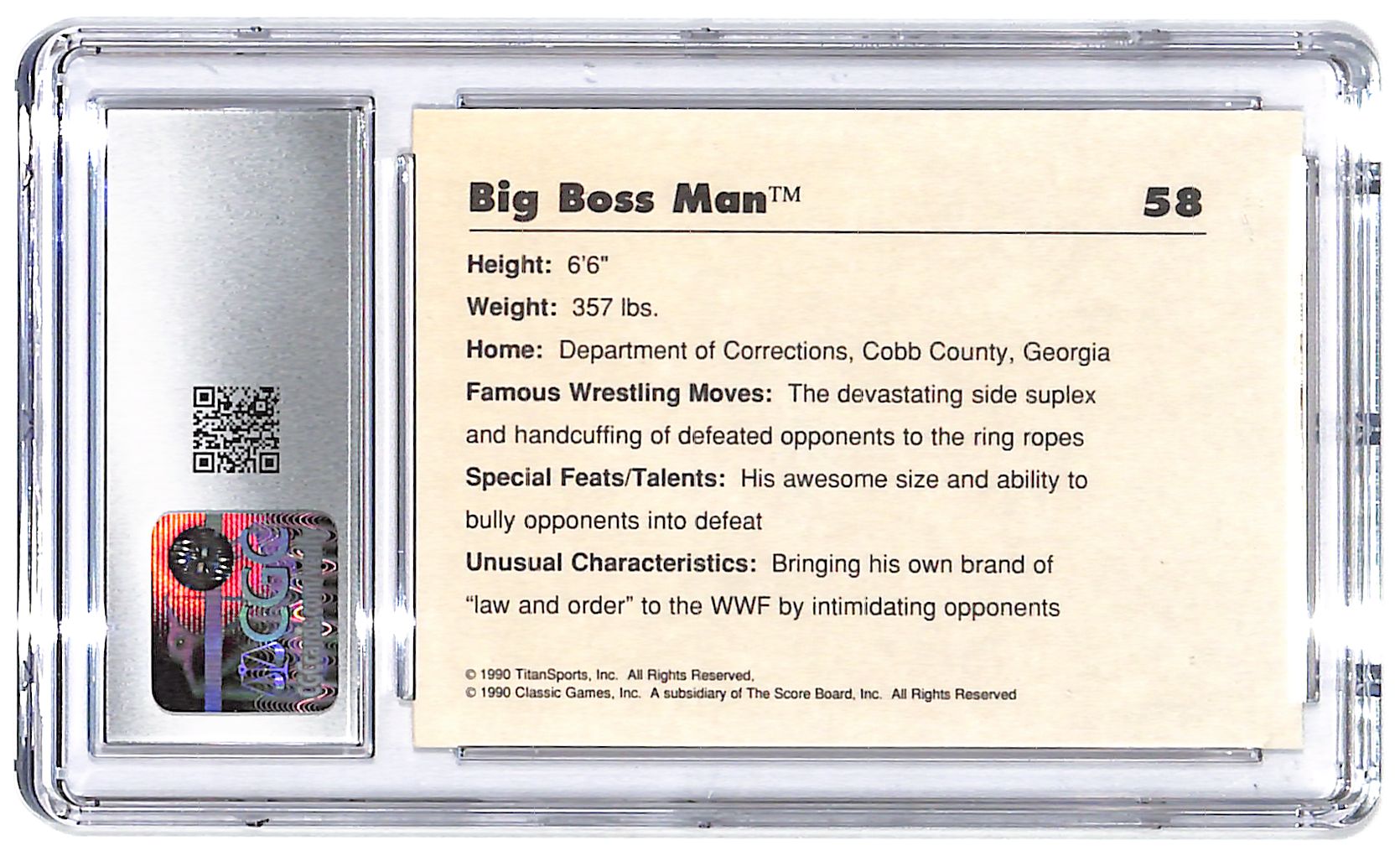 1990 Big Boss Man Classic WWF #58 CGC Mint Plus 9.5