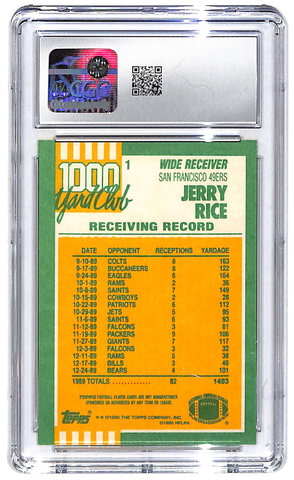 1990 Jerry Rice Topps 1000 Yard Club #1 Two Asterisk CGC Mint 9