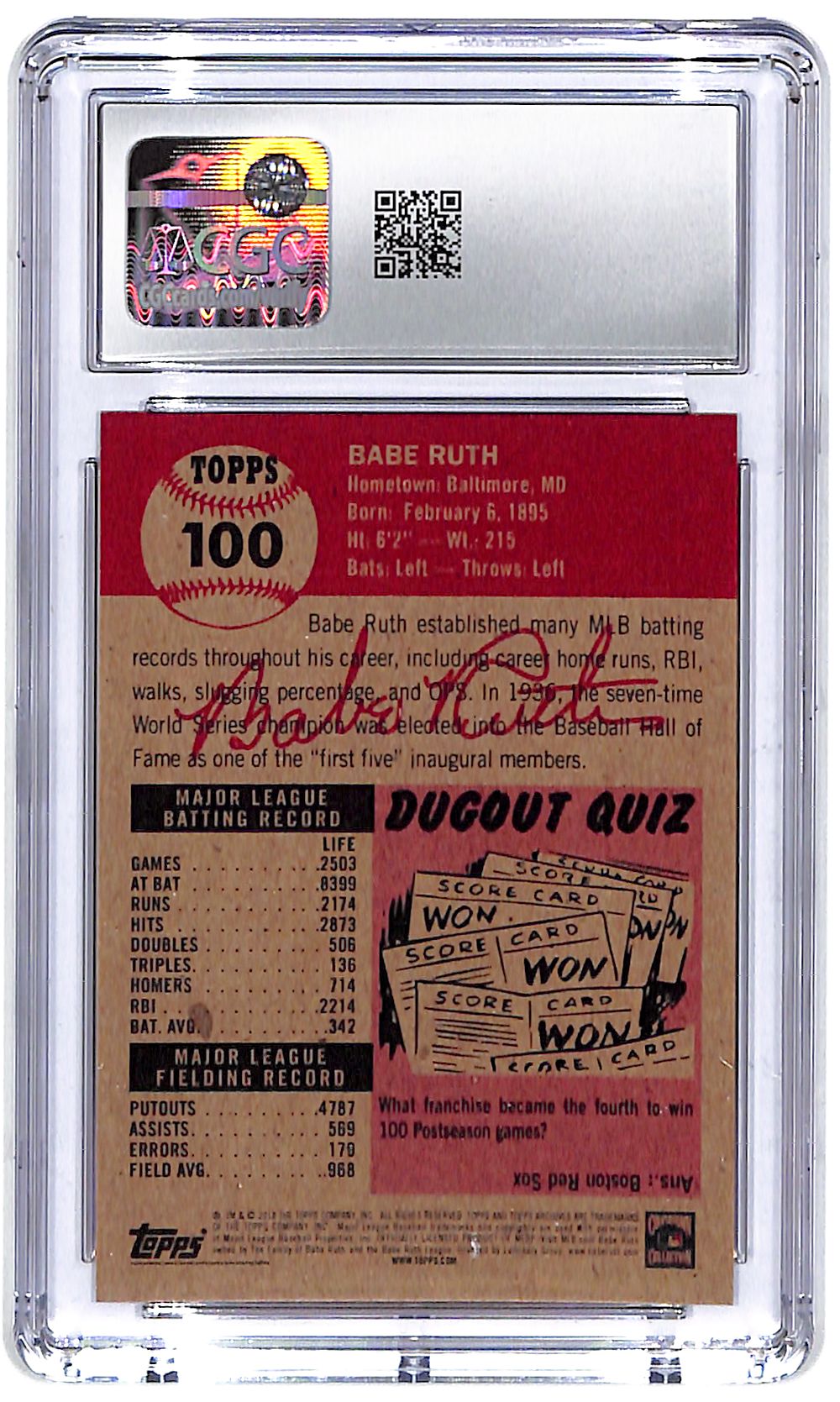 2018 Babe Ruth Topps Living Set - #100 CGC Gem Mint 10