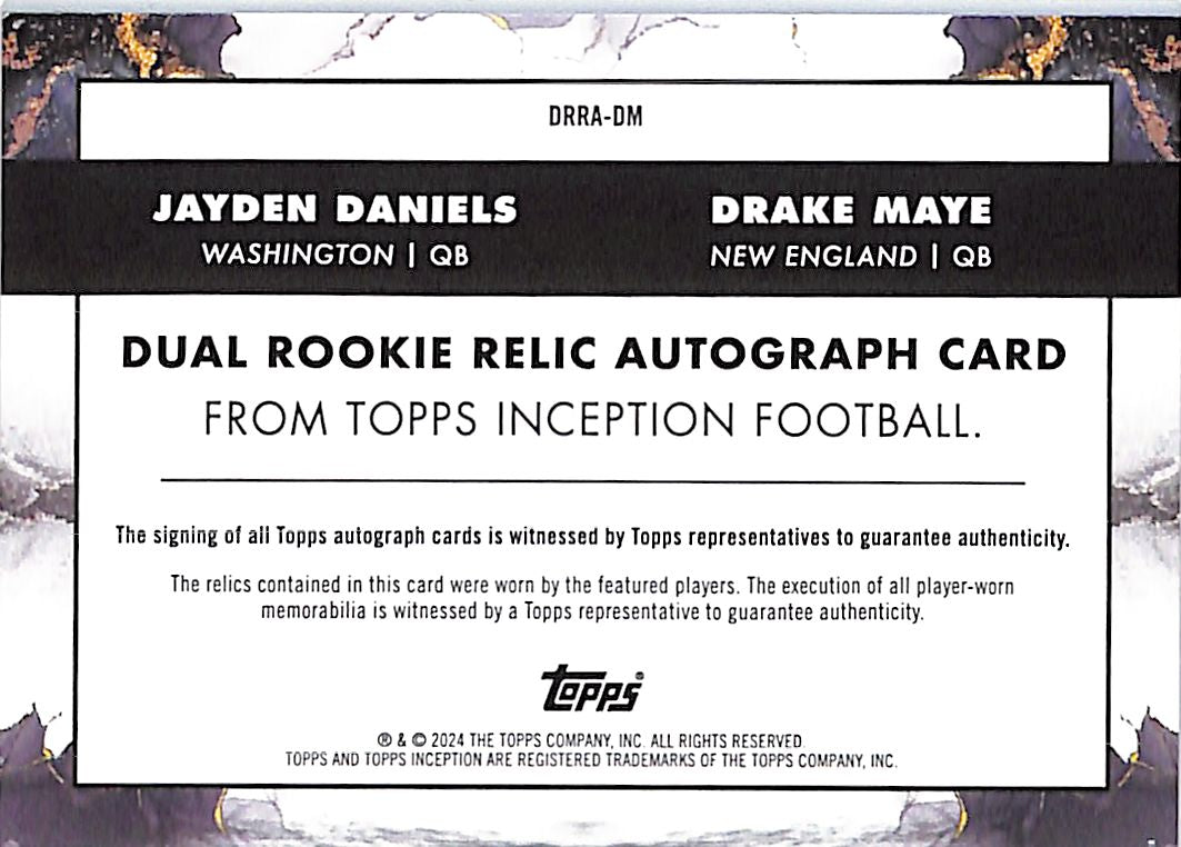 2024 Inception Jayden Daniels Drake Maye Auto Autograph Rookie RC Patch Jersey /10