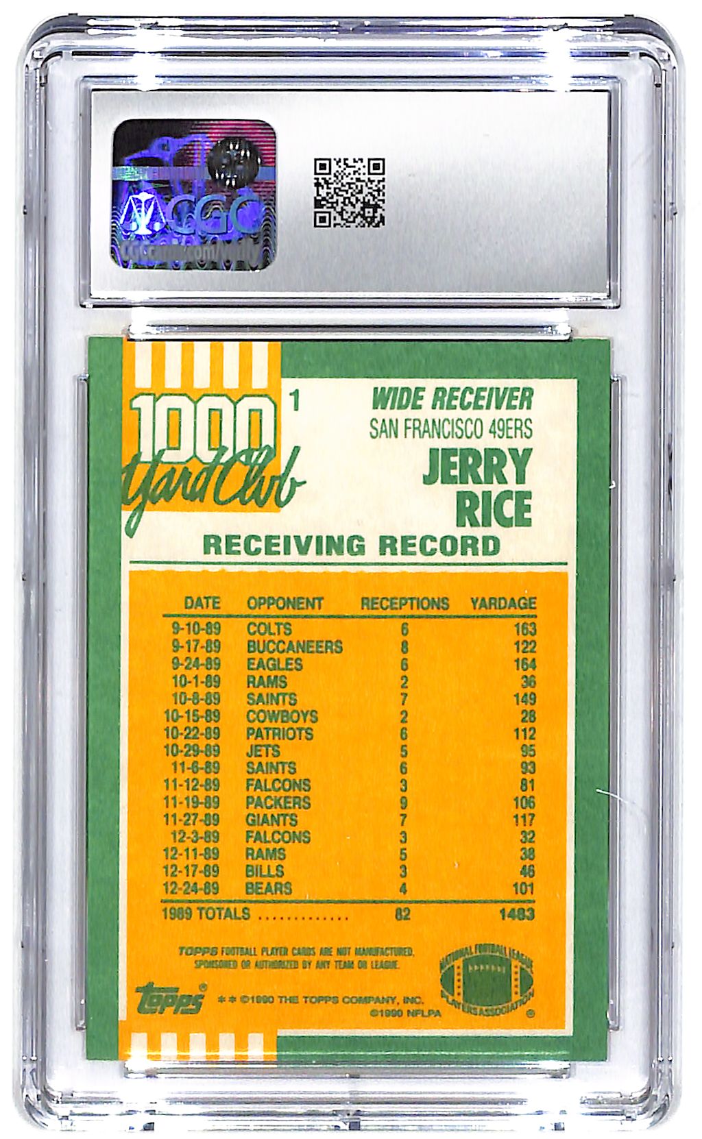 1990 Jerry Rice Topps 1000 Yard Club #1 Two Asterisk CGC Mint 9