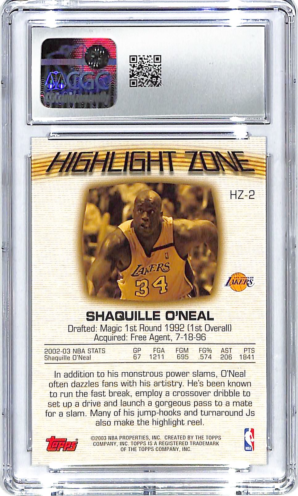 2003-04 Shaquille O'Neal Topps Highlight Zone #HZ-2 CGC Gem Mint 10