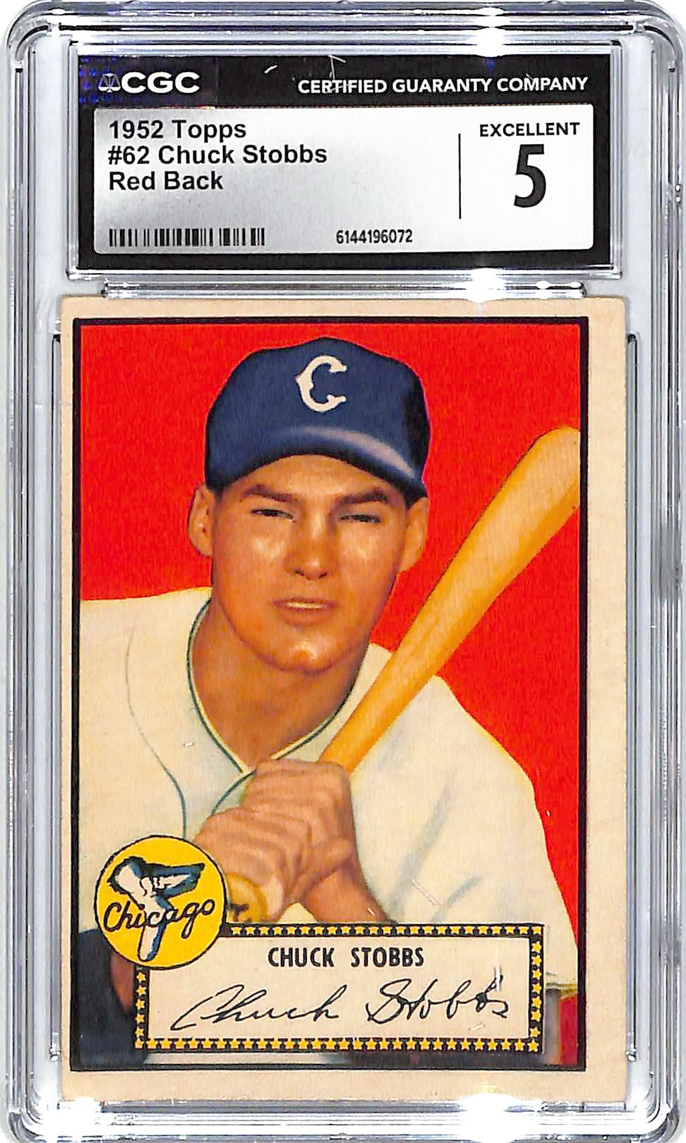 1952 Chuck Stobbs Topps Red Back #62 CGC Excellent 5
