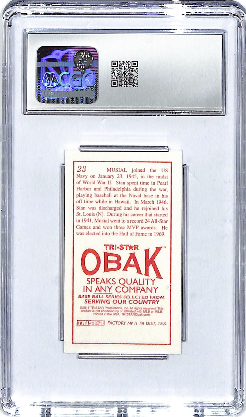 2011 Stan Musial TRISTAR Obak T-212 Mini #23 CGC Gem Mint 10