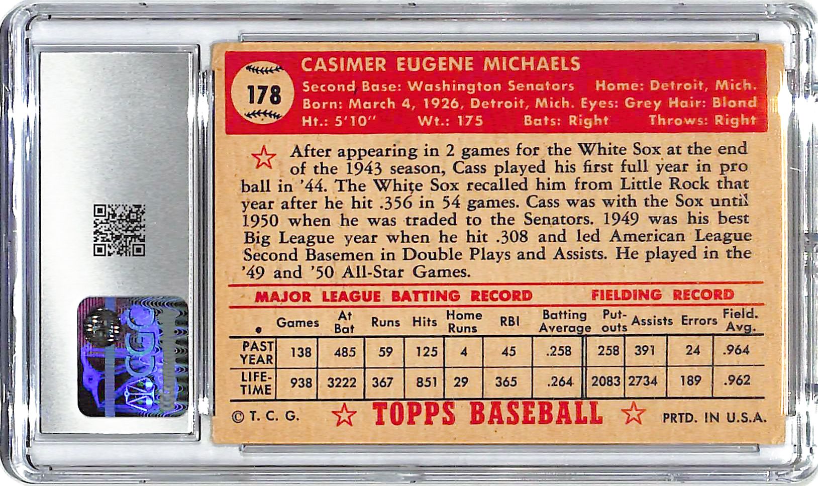 1952 Cass Michaels Topps #178 CGC Very Good 4.5