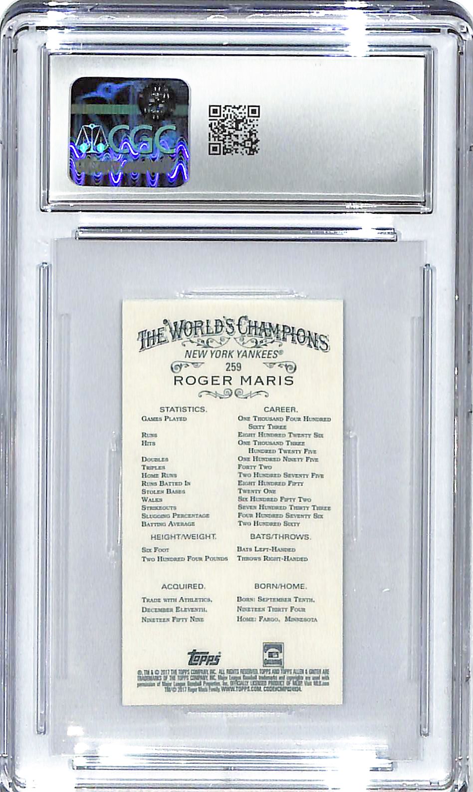 2017 Roger Maris Topps Allen and Ginter Mini #259 CGC Gem Mint 10