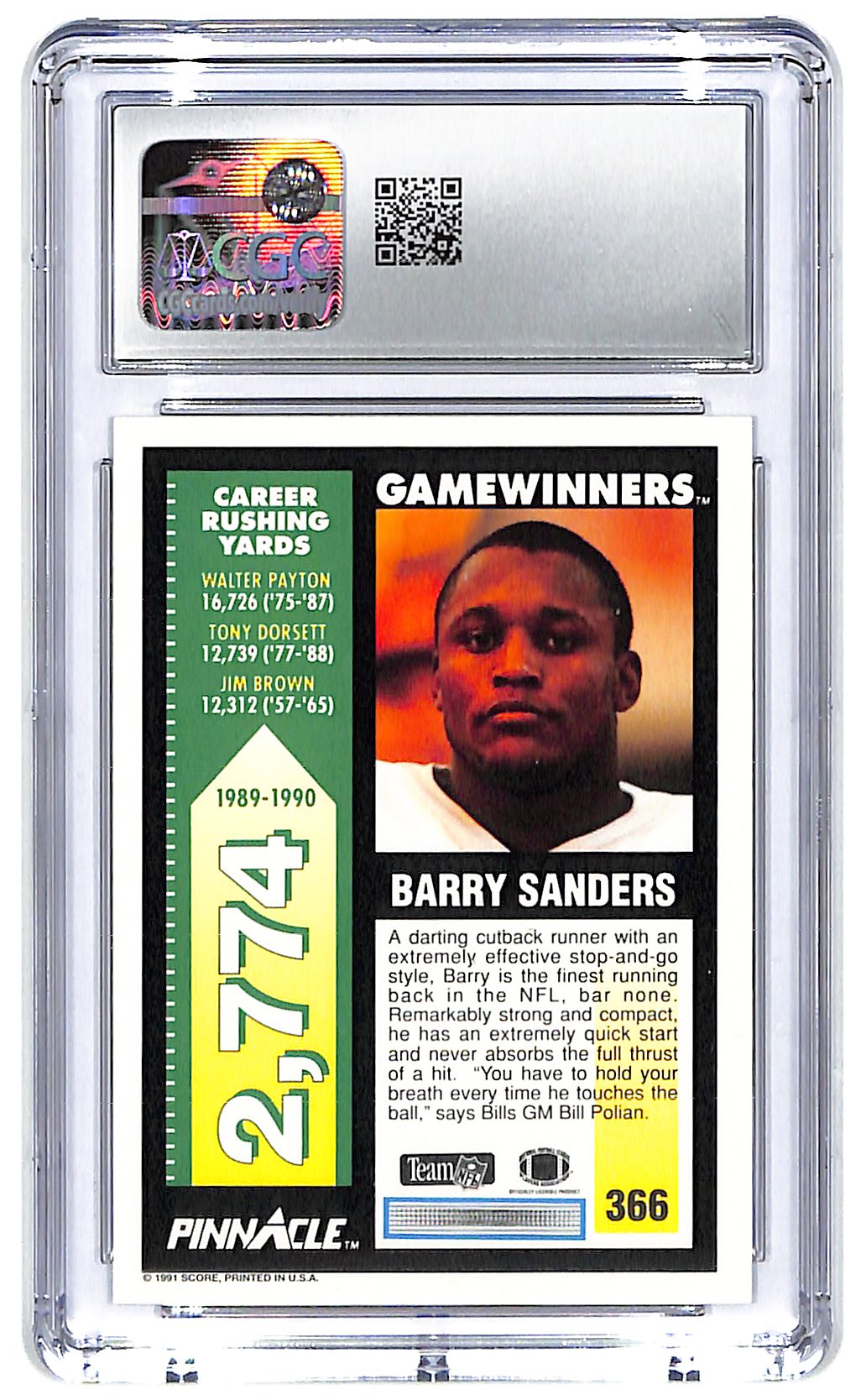 1991 Barry Sanders Pinnacle #366  Mint CGC Plus 9.5