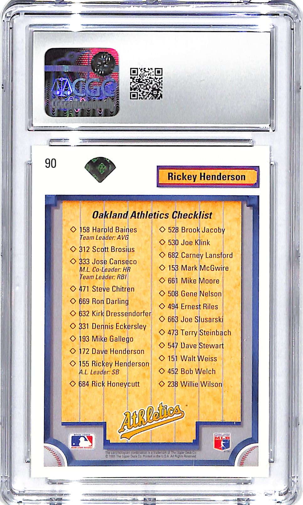 1992 Rickey Henderson Upper Deck Team Checklist #90 CGC Mint 9
