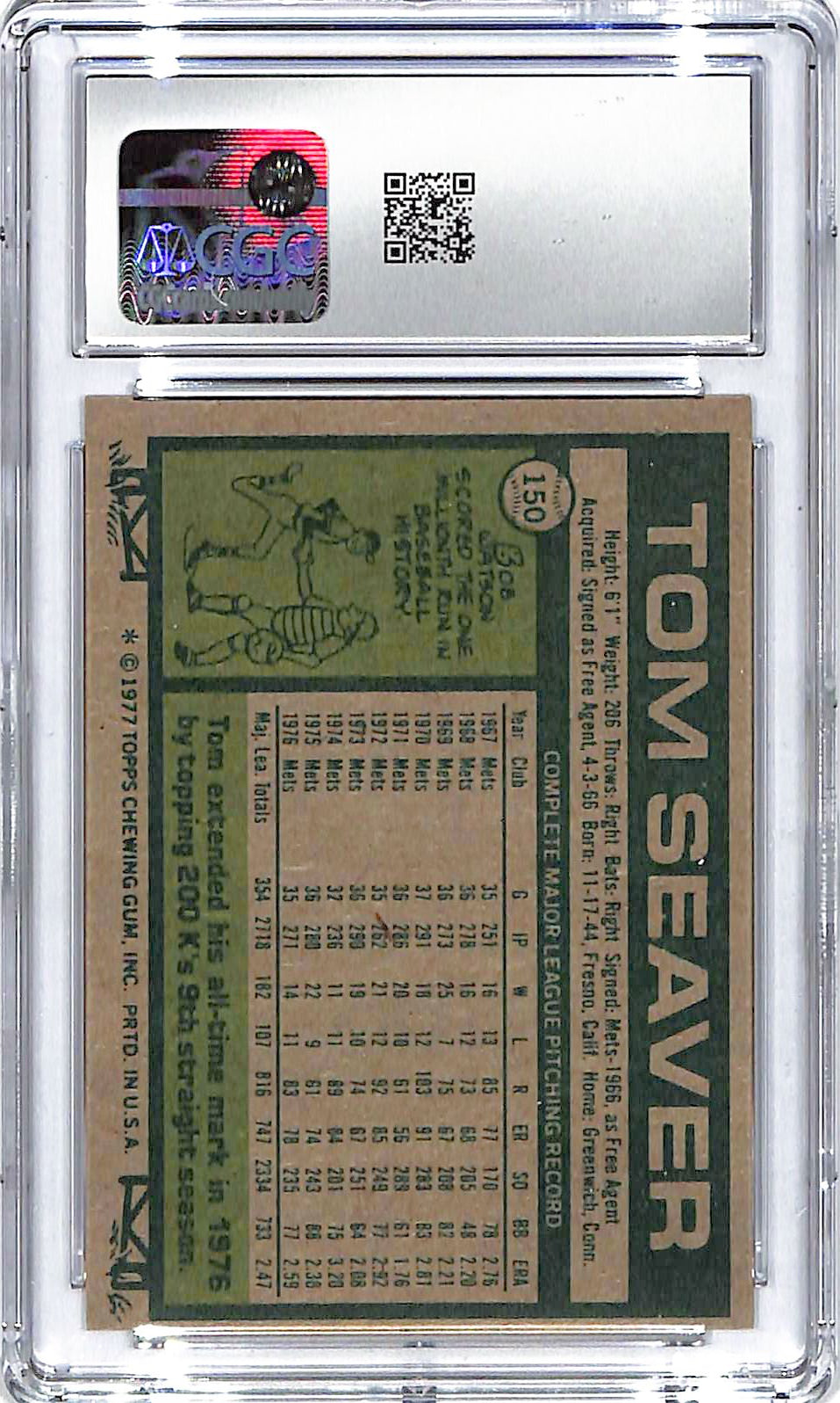 1977 Tom Seaver Topps #150 CGC Near Mint 7