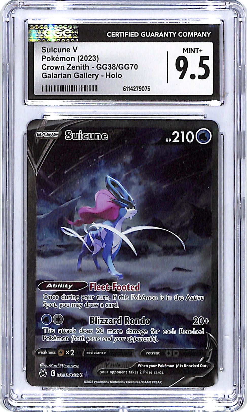 Pokemon Crown Zenith Suicune V Galarian Gallery GG38 CGC 9.5