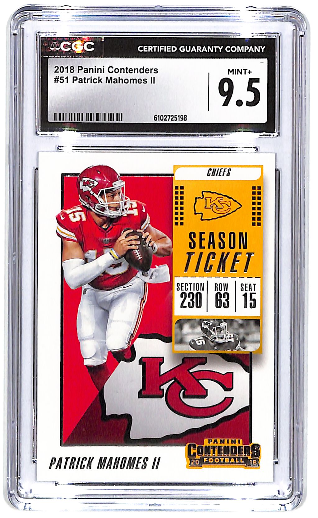2018 Patrick Mahomes II Panini Contenders #51 CGC Gem Mint 10