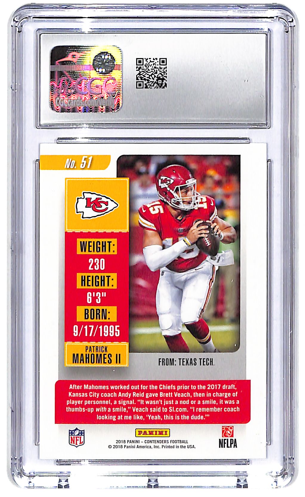 2018 Patrick Mahomes II Panini Contenders #51 CGC Gem Mint 10