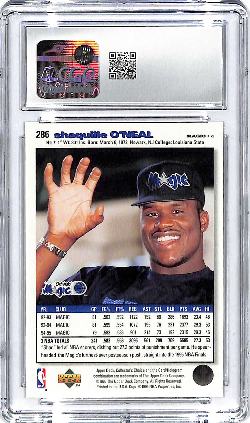 1995-96 Shaquille O'Neal Collector's Choice Player's Club CGC Gem Mint 10