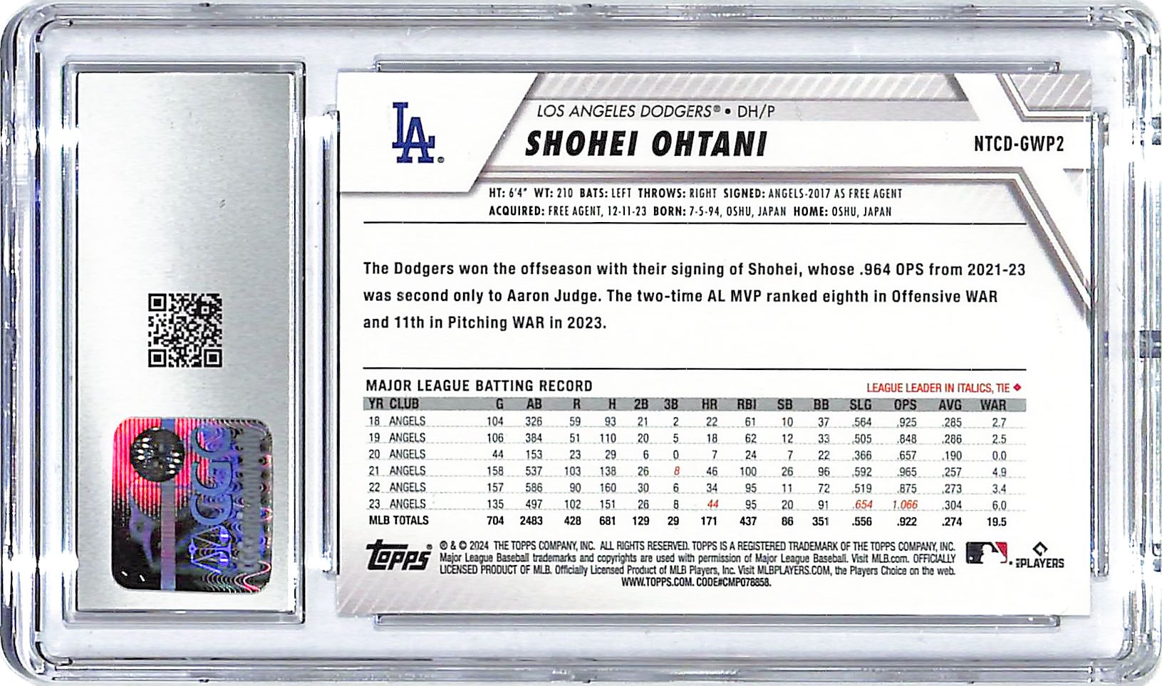2024 Shohei Ohtani Topps National Card Day #NTCD-GWP2 CGC Gem Mint 10