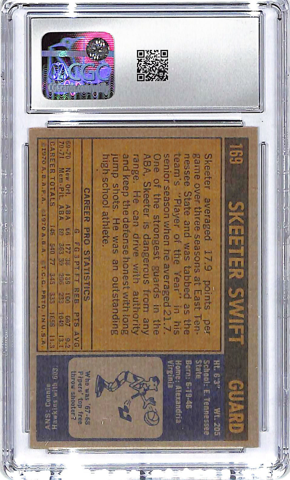 1971-72 Skeeter Swift Topps #169 CGC Near Mint 7