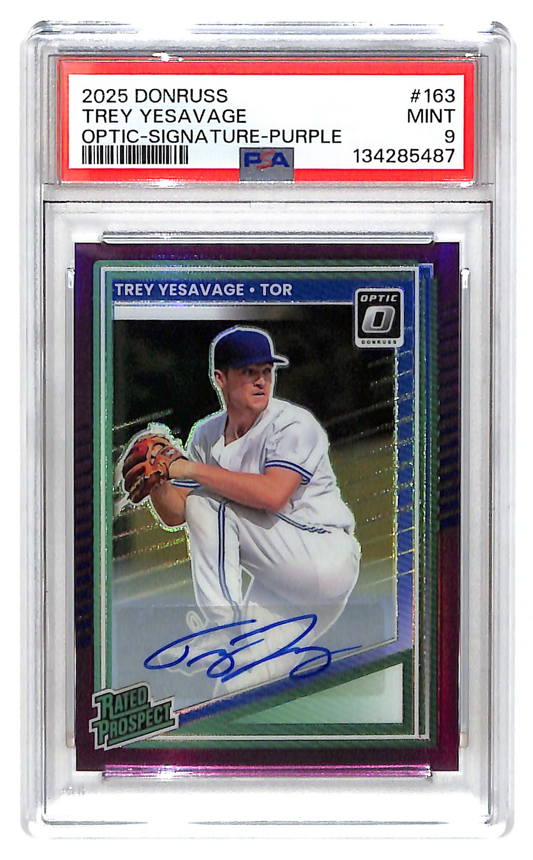 2025 Trey Yesavage Donruss Optic #163 Signature Purple 40/49 PSA 9