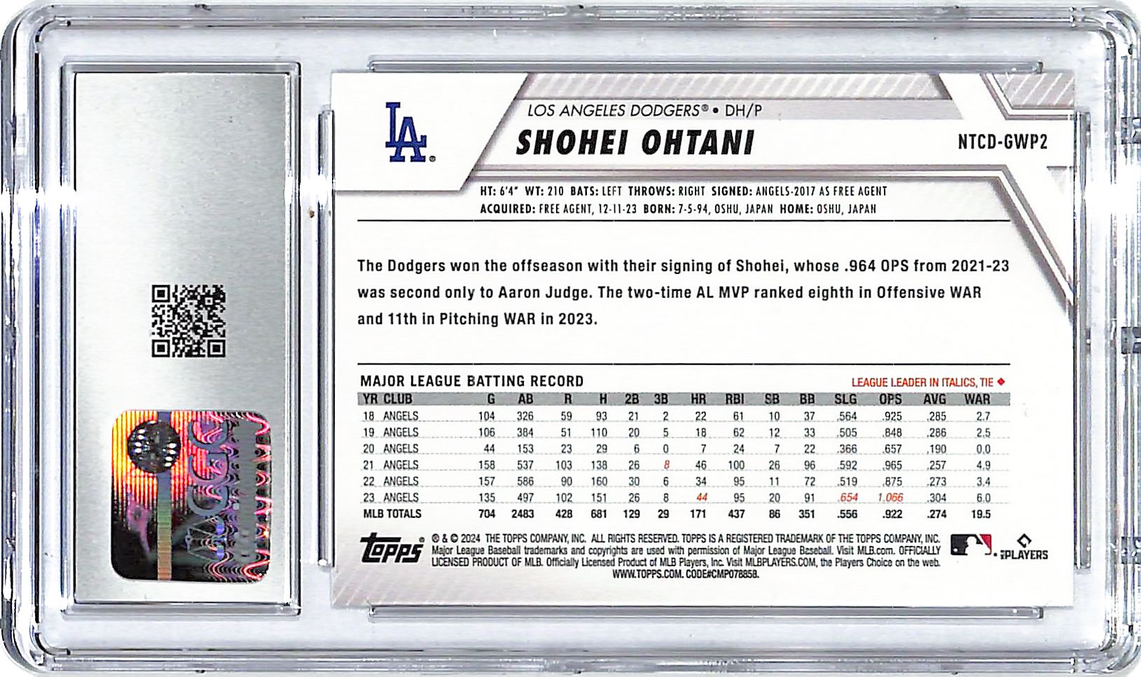 2024 Shohei Ohtani Topps National Card Day #NTCD-GWP2 CGC Gem Mint 10