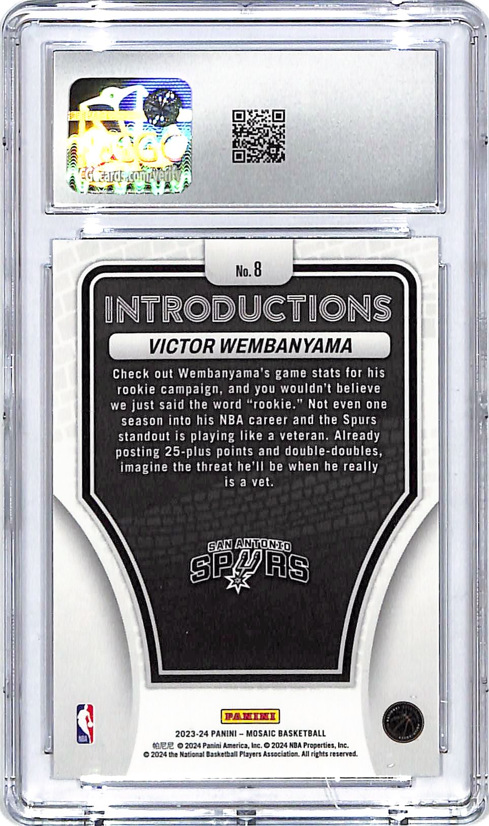 2023-24 Mosaic Victor Wembanyama Introductions Rookie RC CGC 9.5 Spurs
