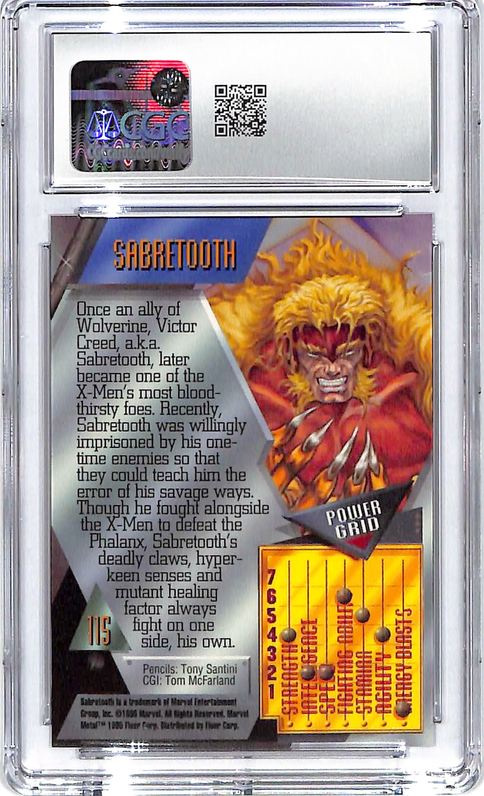 1995 Sabretooth Fleer Marvel Metal Inaugural Edition #115 CGC Gem Mint 10