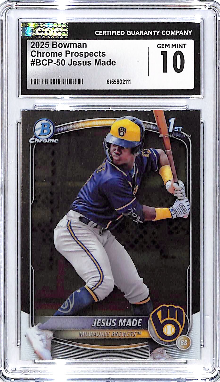 2025 Bowman Chrome Prospects Jesus Made Rookie RC CGC 10 Brewers