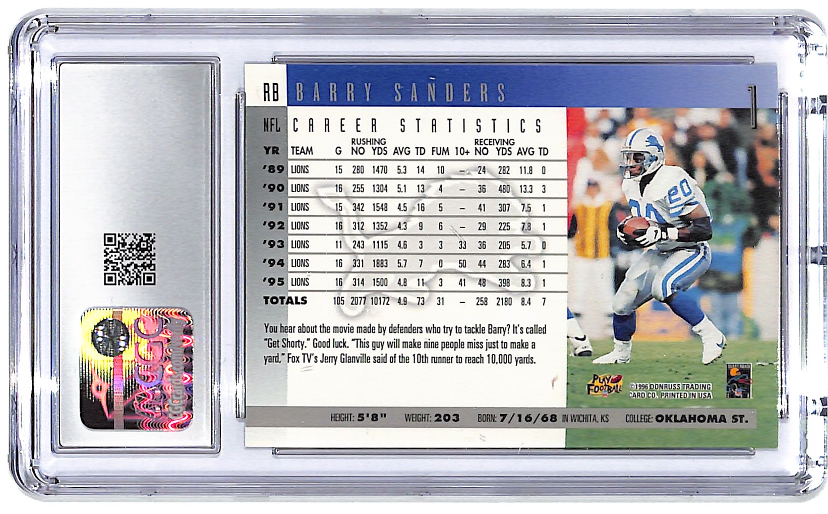 1996 Barry Sanders Donruss #1 CGC Mint Plus 9.5