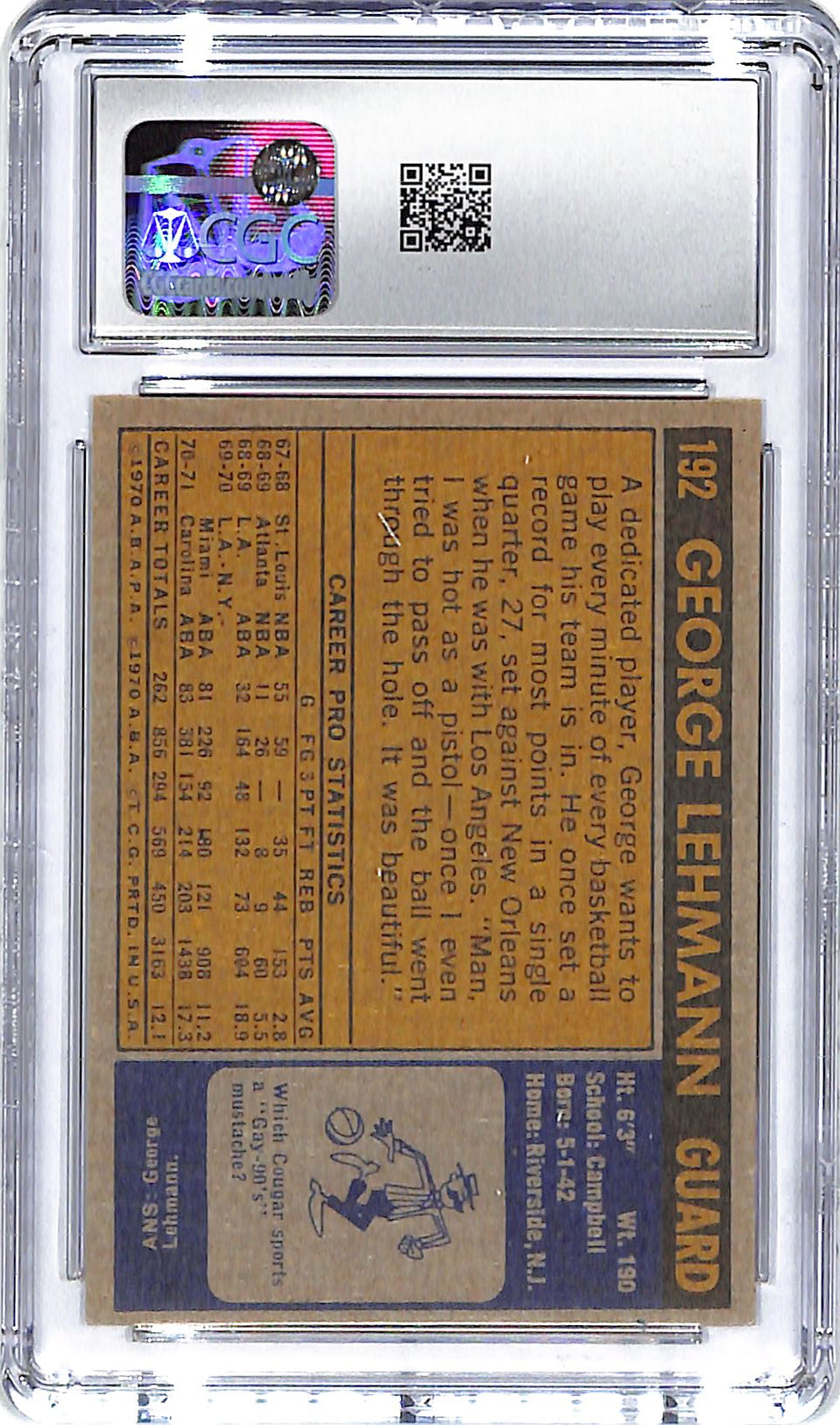 1971-72 George Lehmann Topps #192 CGC Near Mint 7