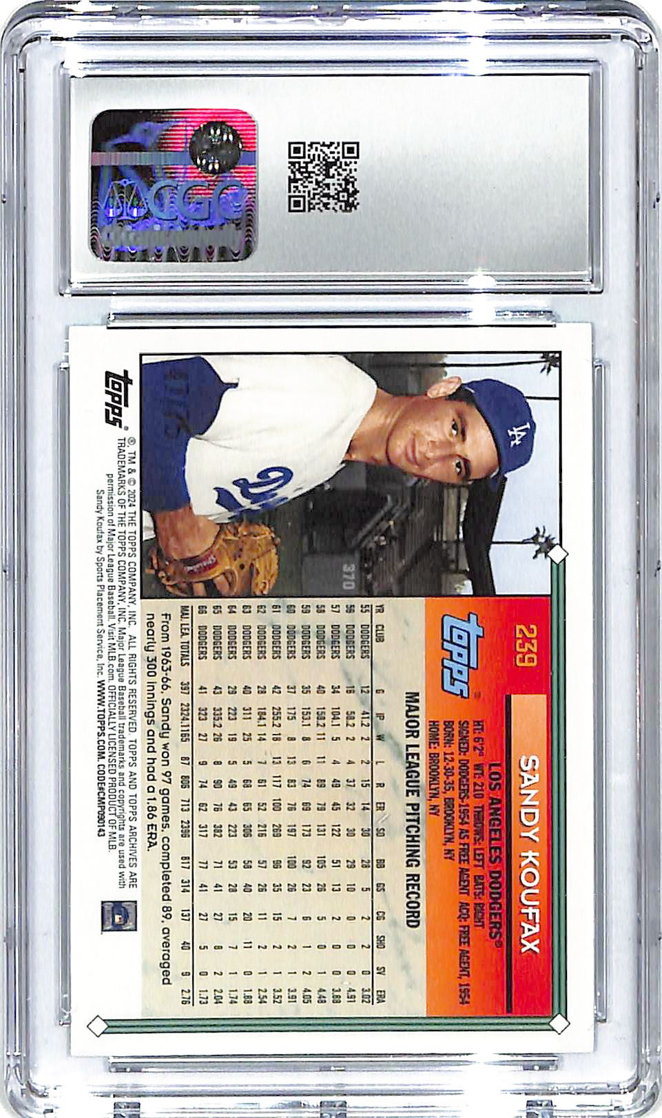 2024 Sandy Koufax Topps Archives Aqua Sparkle #239 CGC Gem Mint 10