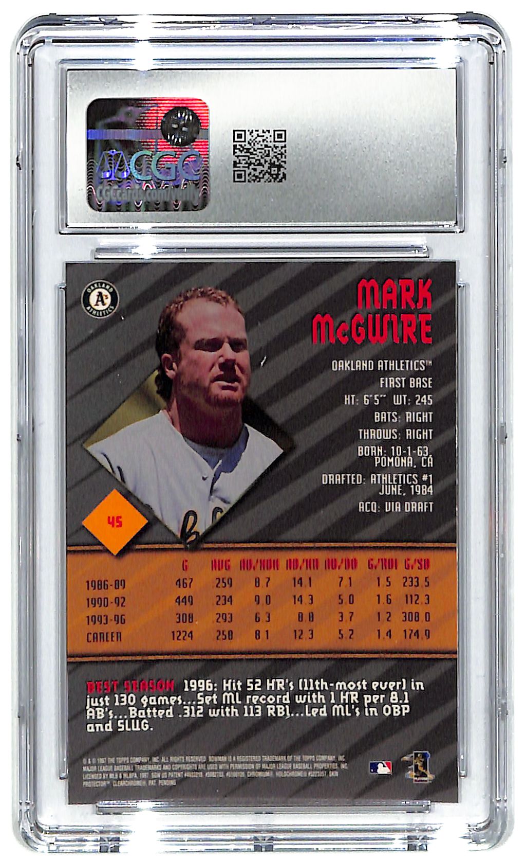 1997 Mark McGwire Bowman's Best #45 CGC Mint Plus 9.5