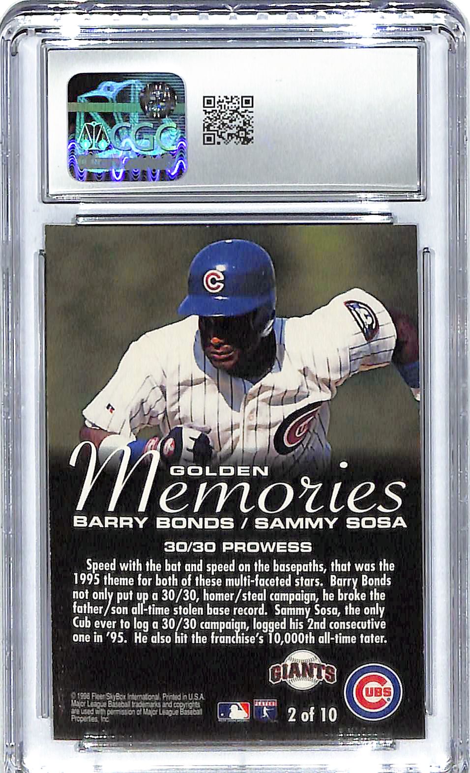 1996 Barry Bonds/Sammy Sosa Fleer Golden Memories #2 CGC Gem Mint 10