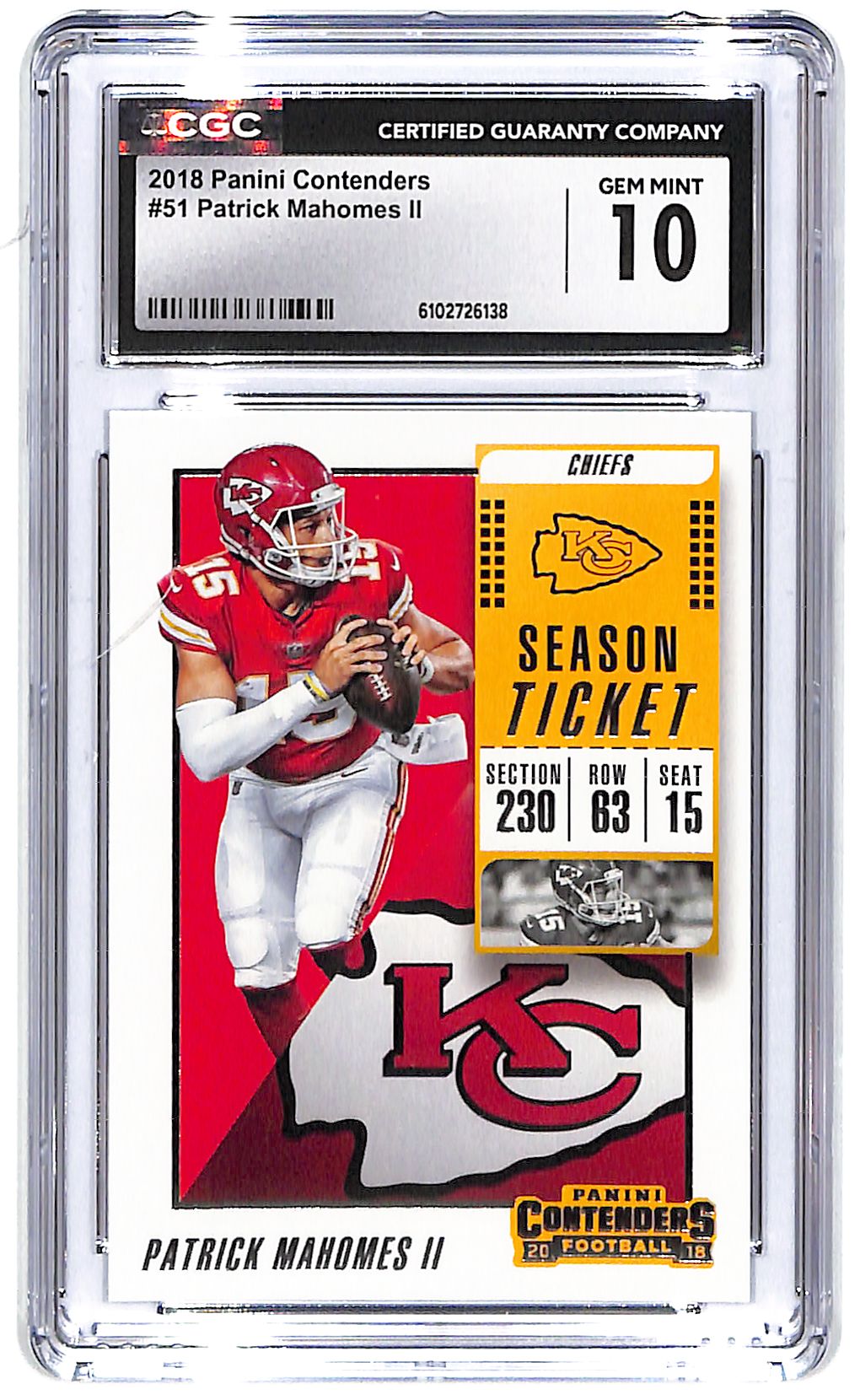 2018 Patrick Mahomes II Panini Contenders #51 CGC Gem Mint 10