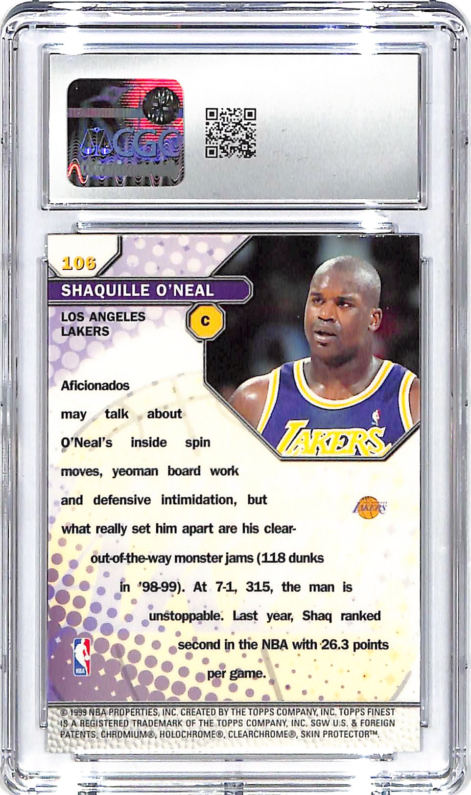 1999-00 Shaquille O'Neal Topps Finest w/ Coating #106 CGC Gem Mint 10