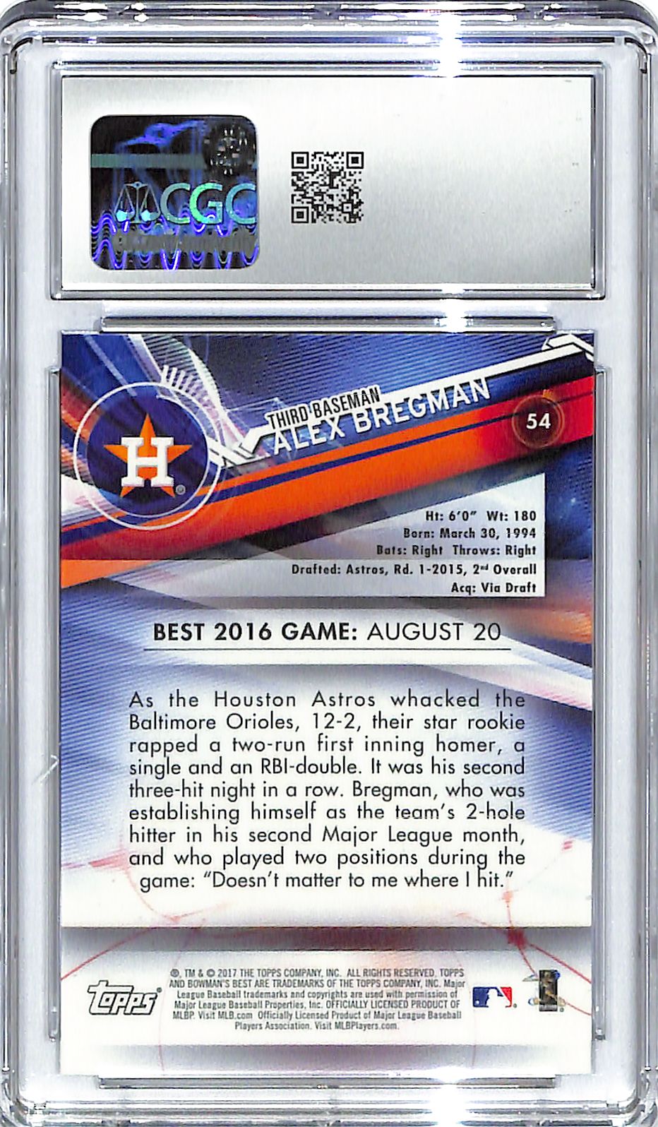 2017 Alex Bregman Bowman's Best (RC) #54 CGC Gem Mint 10