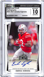 2022 Leaf Draft Emeka Egbuka Auto Autograph Rookie RC CGC 10 Ohio State
