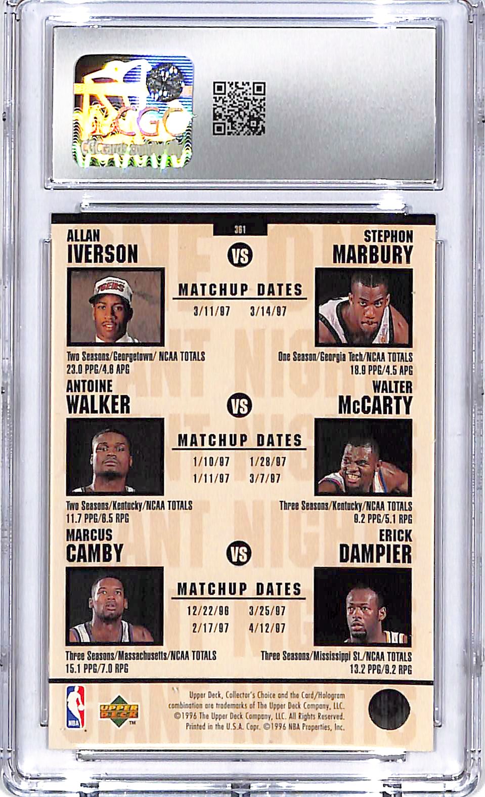 1996-97 Collector's Choice Kobe Bryant Shareef Abdur-Rahim One on One Rookie RC CGC 9