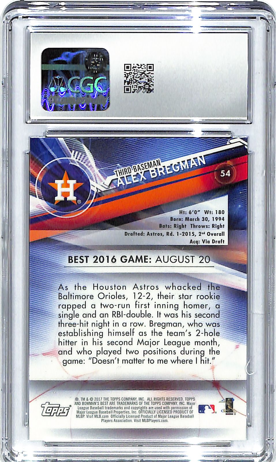 2017 Alex Bregman Bowman's Best (RC) #54 CGC Gem Mint 10