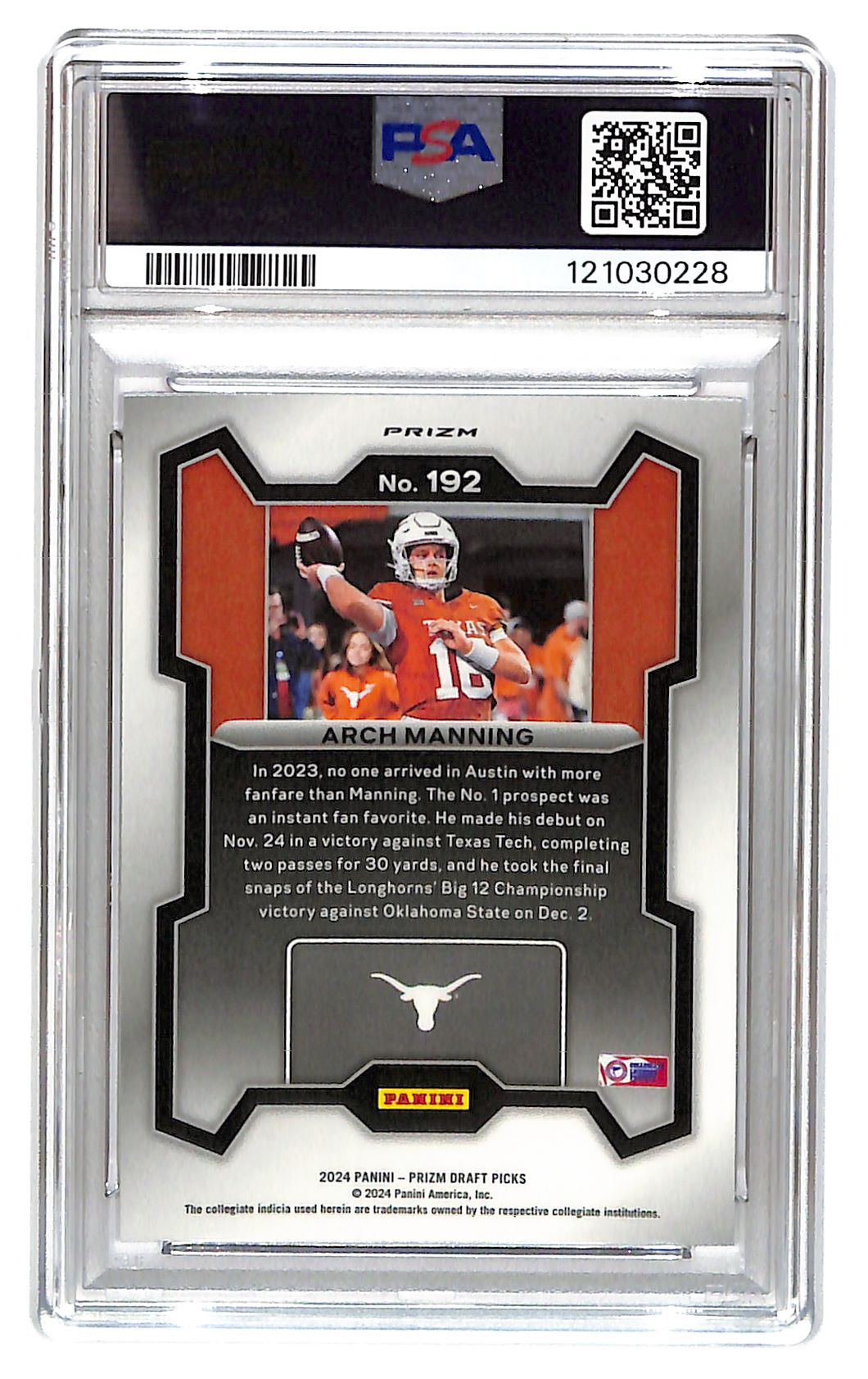 2024 Arch Manning Prizm Draft Picks #192 Red Ice PSA Mint 9