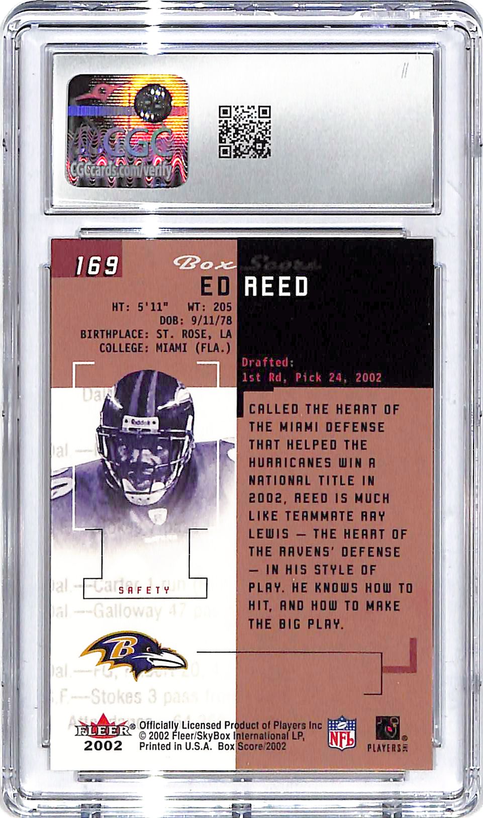 2002 Ed Reed Fleer Box Score #169 CGC Mint Plus 9.5