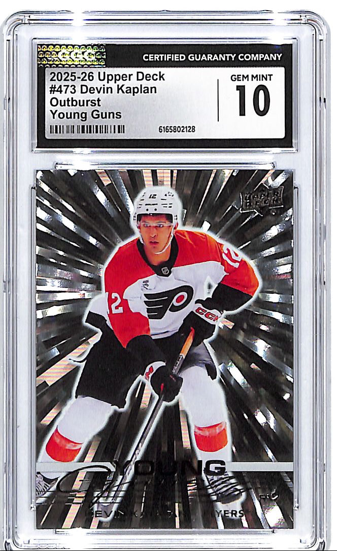 2025-26 Upper Deck Devin Kaplan Young Guns Outburst Silver Rookie RC CGC 10 Flyers