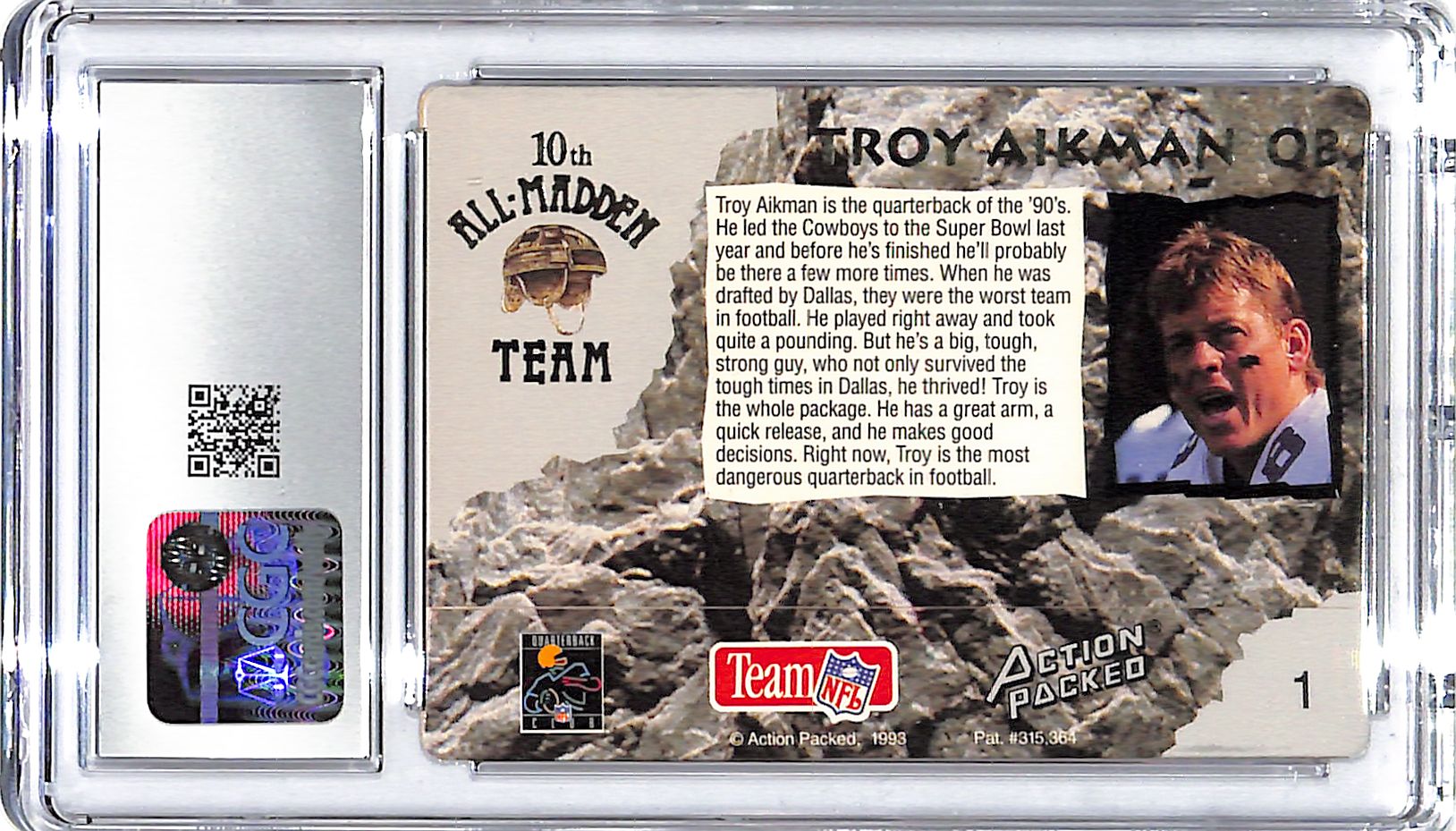 1993 Troy Aikman Action Packed All-Madden #1 CGC Gem Mint 10