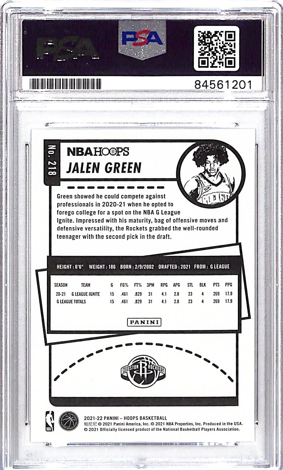 2021-22 Hoops Jalen Green Auto Autograph Rookie RC PSA DNA Authentic 10 Rockets